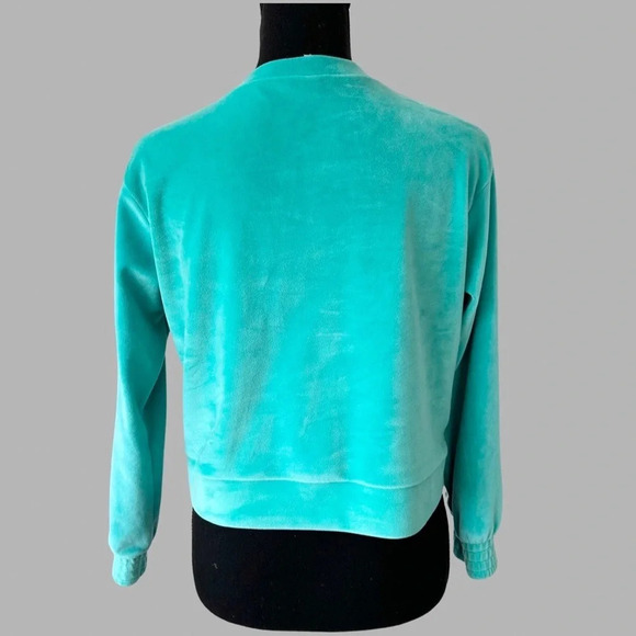 Zella Turquoise V Neck Velvet Pullover Sweater - Picture 3 of 16